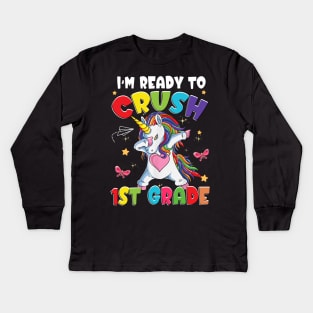 Unicorn I'm Ready To Crush 1st Grade Girls Back To School Kids Long Sleeve T-Shirt